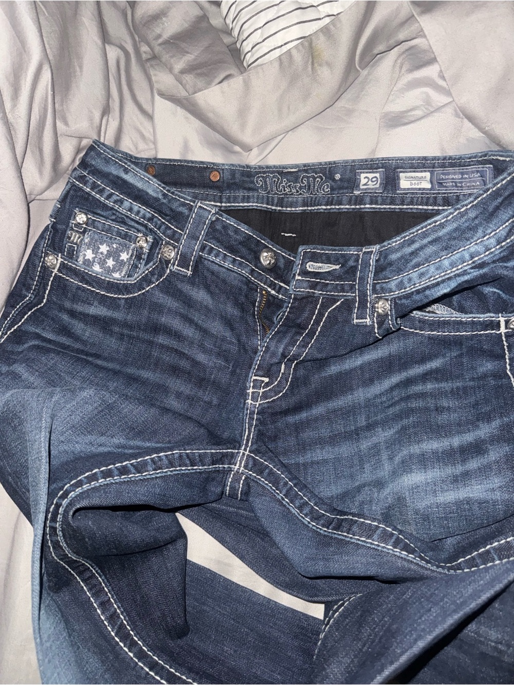 Miss Me Dark Blue High Rise Jeans with Embroidered Star Pocket